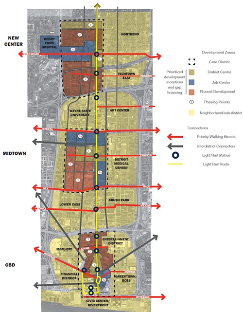 Map of greater downtown Detroit
