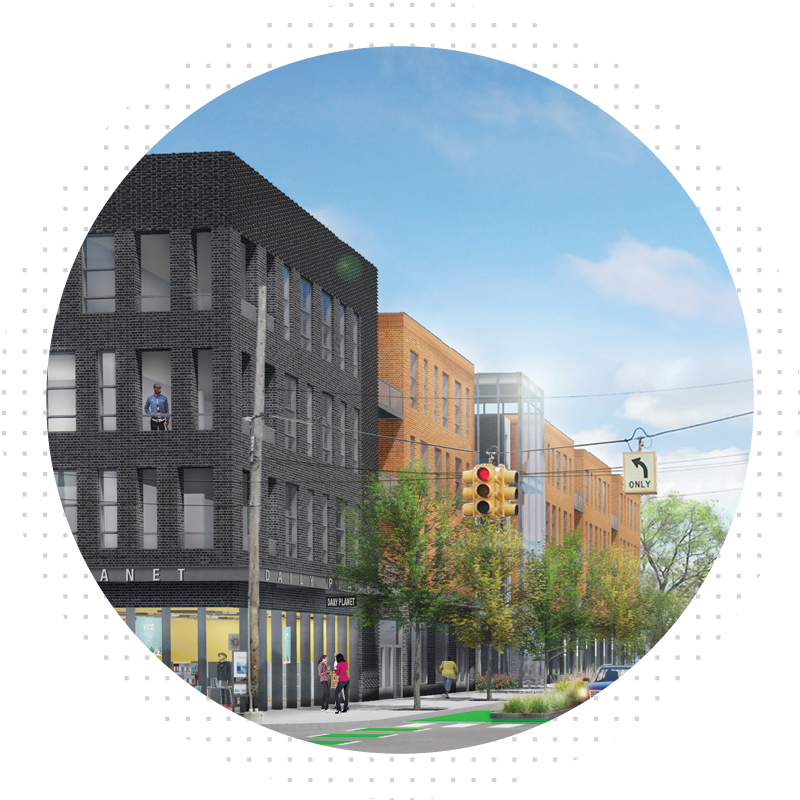 Rendering of buildings at intersection
